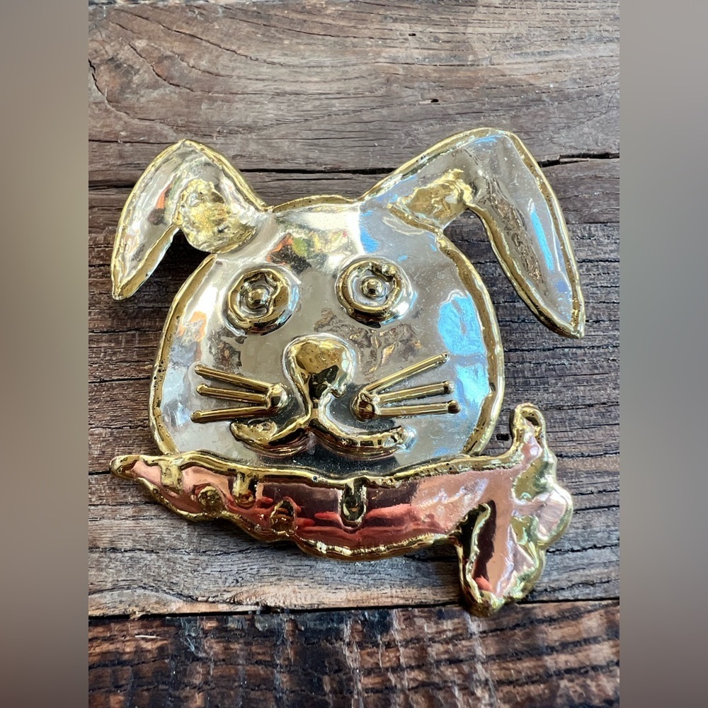 Gold and silver tone oversized rabbit brooch or pendant